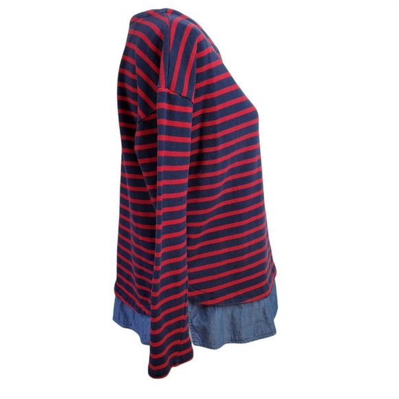 IZOD Womens Top Size M Blue Red Striped Layered Academia L/S Button Cotton - Picture 4 of 11